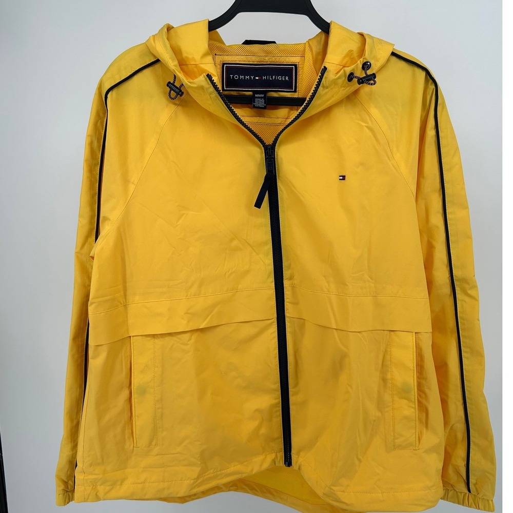 Tommy Hilfiger Windbreaker Women Medium Yellow Excellent Hooded Full Zip Mesh